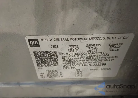 2023 Chevrolet Equinox Awd 2Fl z USA, uszkodzony, nr VIN 3GNAXTEG3PL233298